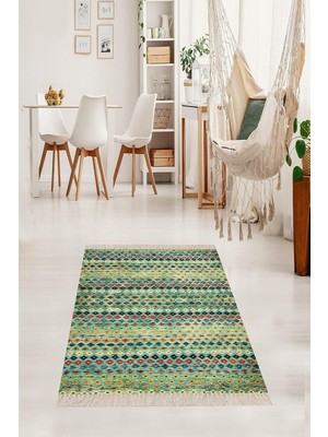 Zemira Pelangi Yeşil Yıkanabilir Kaymaz Taban Halı, Yeşil 120 x 160