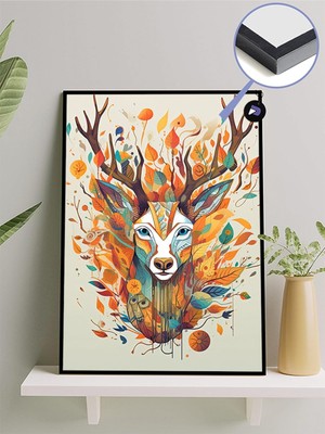 Zemira Postermanya (PSTER1391) Etnik Desenli Geyik Hayvan Çerçeveli Tablo - Çerçeveli Poster 50 x 70