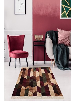 Zemira On The Clouds Geometrik Desenli Renk Bloklu Dijital Baskı Yıkanabilir Kaymaz Taban Kilim Model Salo