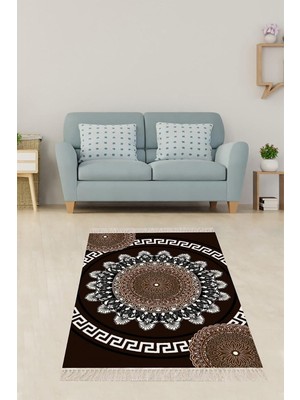 Zemira Pelangi Kahverengi Desenli Dijital Baskı Yıkanabilir Kaymaz Tabanlı Halı, Kahverengi 180 x 250