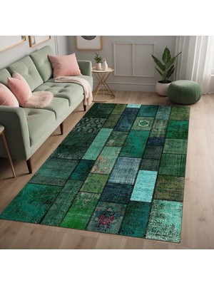 Zemira Latte Dizayn Trunk Patchwork Desenli Şönil Pamuk Tabanlı Yıkanabilir Kaymaz Antibakteriyel Salon Ha