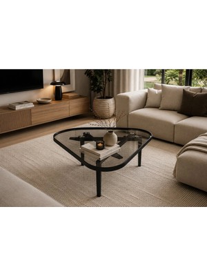 Klass Dekor Ceviz/ Meşe/ Beyaz/ Siyah Renk, Temperli Cam , Masif Doğal Ahşap Modern Iskandinav Tasarım Vega Salon Üçgen Orta Sehpası 95 x 95 x 95 cm