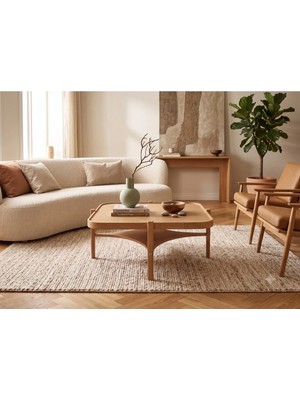 Klass Dekor Ceviz/ Meşe/ Beyaz/ Siyah Renk, Masif Doğal Ahşap Iskandinav Tasarım Fox Salon Kare Orta Sehpası 90 x 90 cm