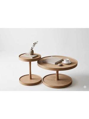 Klass Dekor Ceviz/ Meşe/ Beyaz/ Siyah Renk Masif Doğal Ahşap Modern Iskandinav Tasarım Cosmos 2 Li Orta Sehpa Set