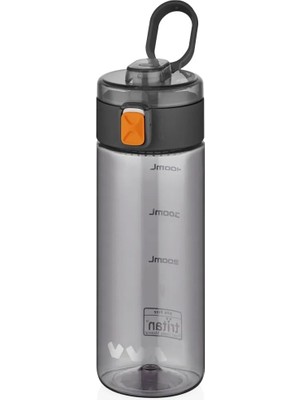 Zemira Tkk 450ML Taşıma Kulplu Kilitlenebilir Kapak Ölçü Skalalı Rahat Içim Tritan Spor Matara (Siyah)