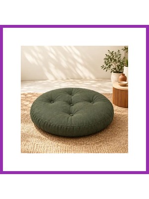 Salmore Kapitone Yuvarlak Yer Minderi · 60 × 60 × 8 cm | Haki | Dış Mekân Bty