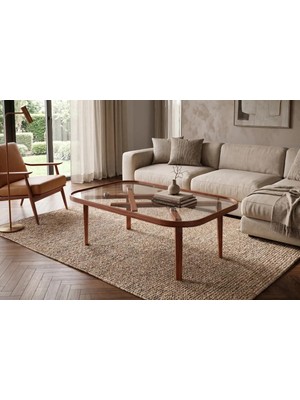 Klass Dekor Ceviz/ Meşe/ Beyaz/ Siyah Renk Temperli Cam Masif Doğal Ahşap Iskandinav Tasarım Jasmin Salon Dikdörtgen Orta Sehpa 70 x 110 cm