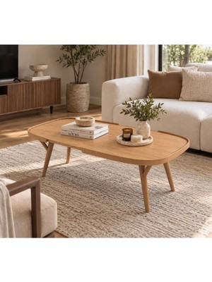 Klass Dekor Ceviz/ Meşe/ Siyah Beyaz Renk Masif Doğal Ahşap Iskandinav Tasarım Butterfly Salon Dikdörtgen Orta Sehpası 61 x 121 cm