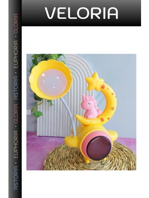 Veloria Premium Eğlenceli Lamba Yenidoğan Hediyesi Doğum Günü Çocuk Odası Ay ve Unicorn Desenli Gece Lambası