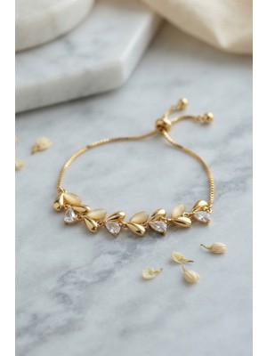 Atalier Coco Gold Renk Damla Model Zirkon Taşlı Asansörlü Kadın Bileklik