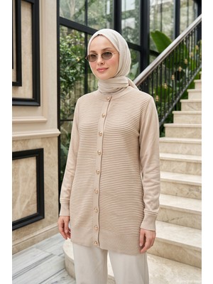 Nuss Önü Düğmeli Triko Hırka 605 Bej