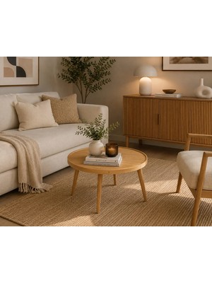 Klass Dekor Ceviz/ Meşe/ Beyaz/ Siyah Masif Ahşap Balkon- Hol- Koridor- Mutfak- Salon- Ofis Polen Orta Sehpa Çap 80 cm