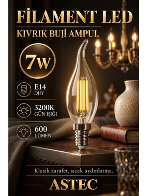 Astec E14 Filament Buji Ampul 7 Watt 3200K Gün Işığı Dekoratif Filament LED
