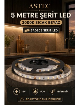 Astec 12V Şerit LED 5 Metre / 10 Metre Yapışkanlı Kesilebilir Iç Mekân Aydınlatma – Trafo Hariç Bütün Renkler