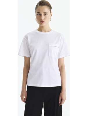 ROMAN Tek Cepli Zincir Şeritli T-Shirt Beyaz KK023816_002