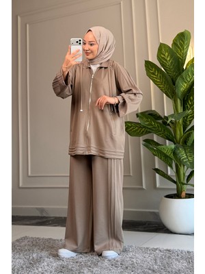 Suede Style 6644 - Şık Rahat Salaş Modal Kumaş Çıma Dikiş Detaylı Kadın Takım