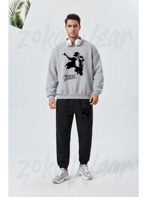 Zoka Wear Michael Jackson Baskılı Gri Siyah Eşofman Takımı