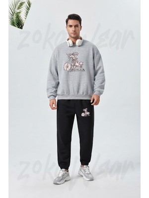 Zoka Wear Vikings Kurt Doga Savasci Baskılı Gri Siyah Eşofman Takımı