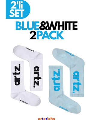 Arteziahn Essentials Mavi & Beyaz Lifestyle & Spor Havlu Taban Organik Pamuklu 2'li Çorap Seti