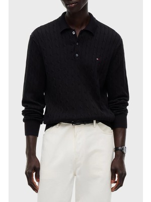 Tommy Hilfiger Örgü Desenli Triko Düğmeli Polo Yaka Kazak Erkek Kazak MW0MW41955 Bds