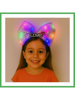Astraltech LED Işıklı Love Yazılı Mor Fiyonk Taç ? Kız Çocuk Parti Tacı Bezoss