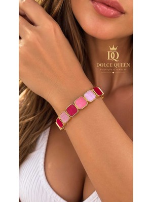 Dolce Queen Pembe Tonlu Gold Detaylı Lastikli Kadın Bileklik