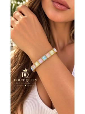 Dolce Queen Pastel Renkli Işıltılı Gold Detaylı Lastikli Kadın Bileklik