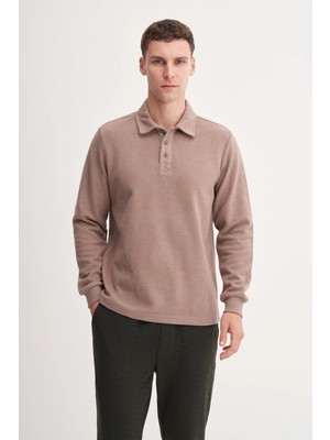 Cazador Erkek Polo Yaka Selanik Örgü Slim Fit Sweatshirt Camel