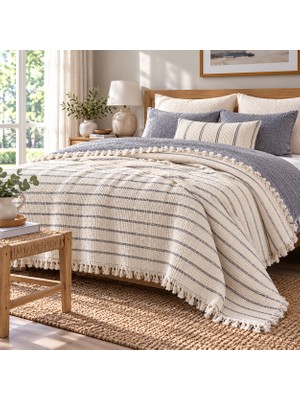HB&Victory %100 Pamuk 6 Katlı Müslin Çizgili Yorgan Çift Kişilik Gri Renk 240X260 cm