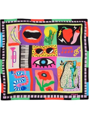 Olima Kadın Tina Desenli Pamuk Fular Bandana 55X55 cm Boyun Saç Çanta Aksesuarı