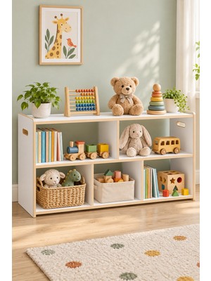 Vecta Mira Mdf Beyaz 5 Bölmeli Montessori Çocuk Kitaplığı ve Oyuncak Düzenleyici