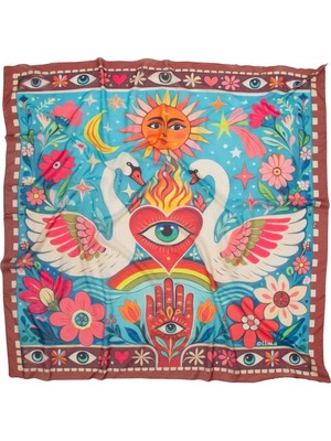 Olima Kadın Tara Desenli Pareo Plaj Şalı 130X130CM Çok Amaçlı