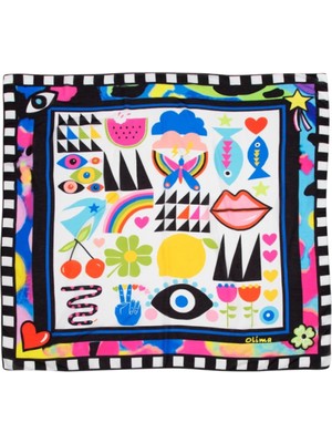 Olima Kadın Rena Desenli Pamuk Fular Bandana 55X55 cm Boyun Saç Çanta Aksesuarı