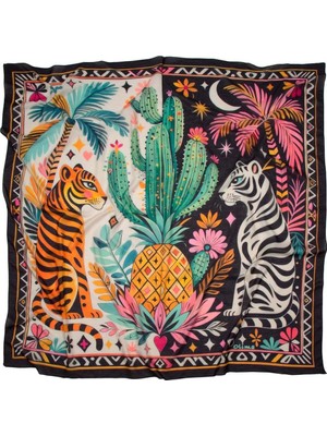 Olima Kadın Maya Desenli Pareo Plaj Şalı 130X130CM Çok Amaçlı