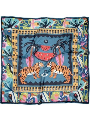 Olima Kadın Lea Desenli Pamuk Fular Bandana 55X55 cm Boyun Saç Çanta Aksesuarı