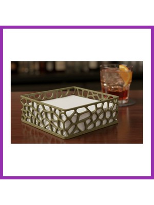 Salmore 3D Baskı Organik Desenli Peçetelik Kokteyl Peçete Tutucu 12,5X12,5 cm Delikli Peçete Standı - Yeşil Bty
