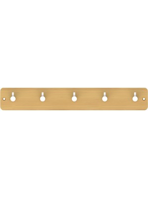 Promosyonca Bambu Duvar Askılığı, 5 Kancalı, 38X5X1,5 Cm, Doğal Ahşap Görünümlü (Beyaz Kanca)