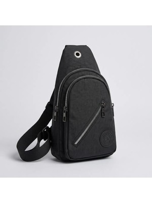 Ototechparca Su Geçirmez Kumaş Çapraz Göğüs Çantası 3 Gözlü Siyah Unisex Günlük Kullanım 15X26 cm -