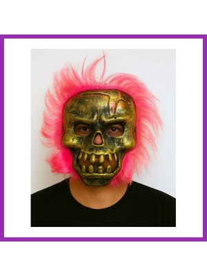 Salmore Wild Skull - Bakır Kafatası Pembe Saçlı Iskelet Maske Bty