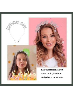 Bezos Kristal Taşlı Gümüş Birthday Girl Yazılı Doğum Günü Parti Tacı 19X11 cm Nhr