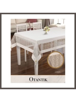 Nexora Living Otantik Model Krem 160X220 cm Keten Işlemeli Masa Örtüsü Dantelli Yemek Masası Nxrlvng