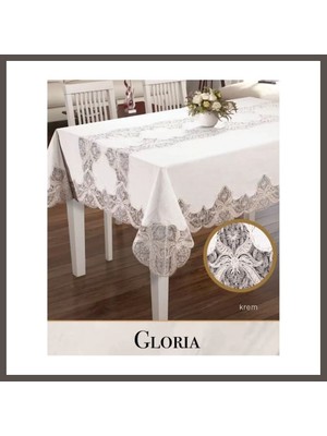 Nexora Living Gloria Model Krem Keten 160X300 cm Dantelli Tek Masa Örtüsü Şık Yemek Masası Nxrlvng