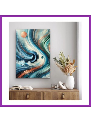 Salmore Turuncu Yeşil Mavi Soyut Kanvas Tablo 70X100CM Bty
