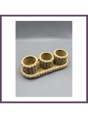 Bezos Örgü Dokulu Tealight Mumluk ve Tepsi Seti Dekoratif Sunum Mumluğu Bhs