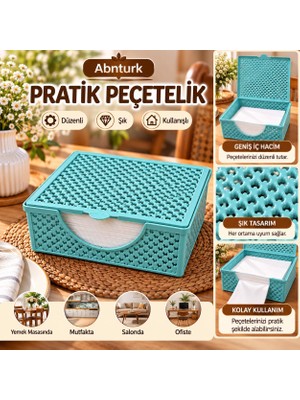 Abnturk Su Yeşili Renk 18X18X7CM Masaüstü Pratik Peçetelik Kapaklı Şık Tasarımlı Dekoratif Peçete Selpak Kutusu Organizeri