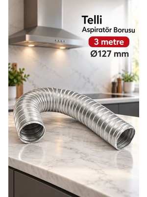 Gümüş Renkli Telli Aspiratör Borusu 3 Metre - Lisinya
