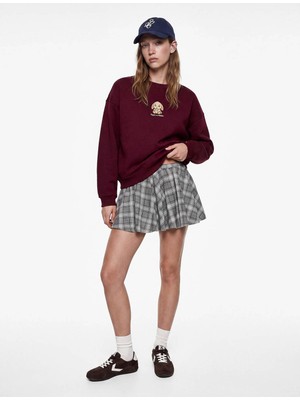 Koton Şardonlu Tavşan Nakışlı Bordo Kadın Sweatshirt 7WAL10102IK