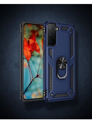TeknoKapsül Samsung Galaxy S21 Kılıf Sofya Yüzüklü Silikon Kapak - Lacivert