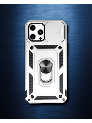 TeknoKapsül Apple Iphone 12 Pro Max Kılıf Pars Lens Yüzüklü Silikon - Gümüş