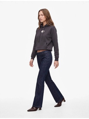 Koton  Köpek Nakış Detaylı Kapüşonlu Antrasit Kadın Sweatshirt 7WAL10115IK